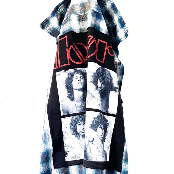 Tops - The Doors Bleached Out Vintage Wash Raw Cropped Button Down Shirt Jacket Shacket